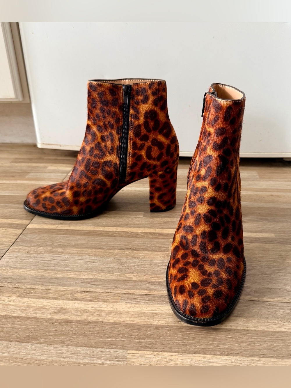 Steve Madden Jozie Leopard Print Fur Ankle Boots Block Heel Zipper, Women’s 6